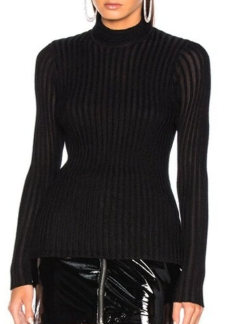 L'Agence Celeste Ribbed Mock Turtle Neck Sweater Black M